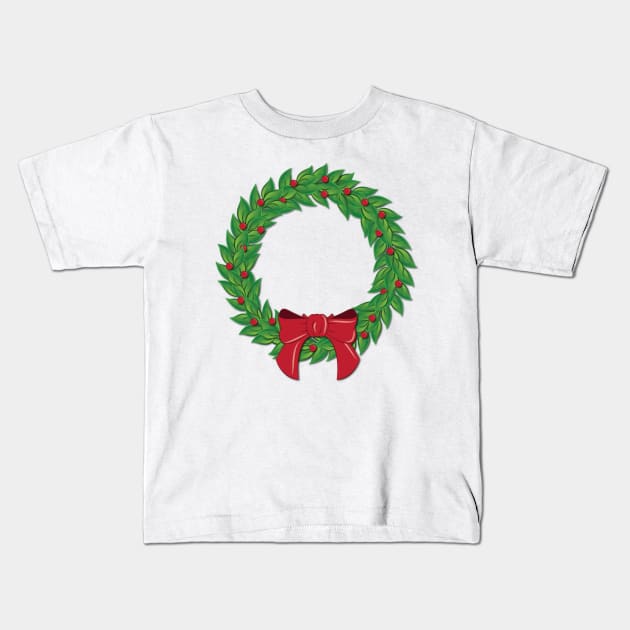 Charming Wreath with Berries and a Pretty Bow Kids T-Shirt by DQDesigns By Chele